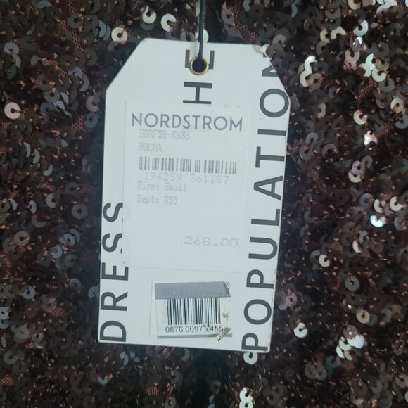 NEW DRESS THE POPULATION Natasha Midi Dress Sequin Mocha Size Small - Picture 6 of 7